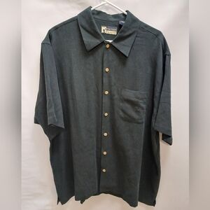PGA Tour Mens Collection Shirt 100% Silk Lg Dark Green